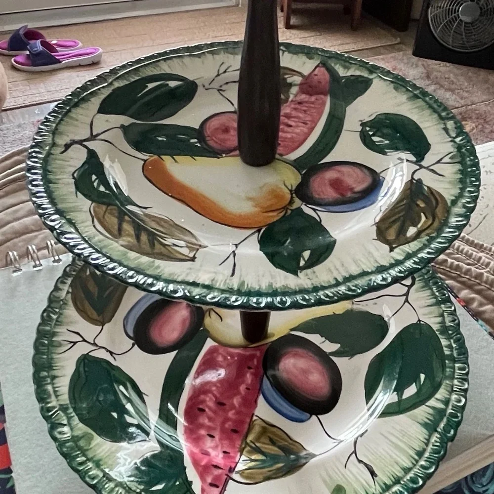 ANTIQUE CERAMIC 2 PIECE HANDMADE SERVING DISH FROM THE 1970’S - Picture 10 of 13